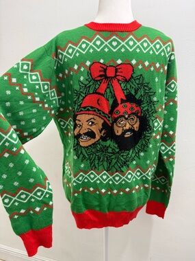 Cheech and Chong Ugly Christmas Sweater green and Red Men’s Size M EUC